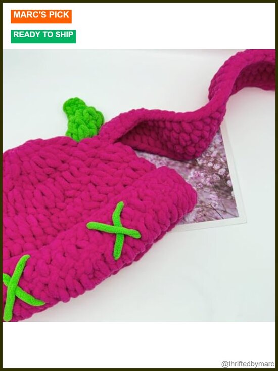 Chunky Beanie with Devil Horns Hand-Crochet Chenille Hat Floppy Ears Slouchy main image 4